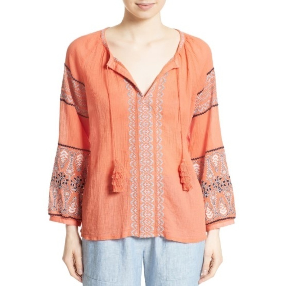Joie Nelida Embroidered Gauzey-Cotton Tunic Blouse
